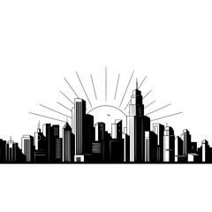 Obraz premium Cityscape skyline silhouette vector illustration with urban buildings architecture and cityscape background