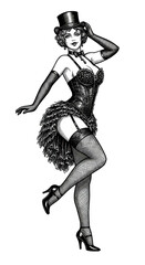 Obraz premium Vintage Burlesque Dancer Illustration Sexy Showgirl Retro Cabaret Style