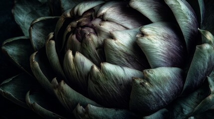 Fototapeta premium Close-up view of an artichoke revealing layers and textures in natural light during a still life composition