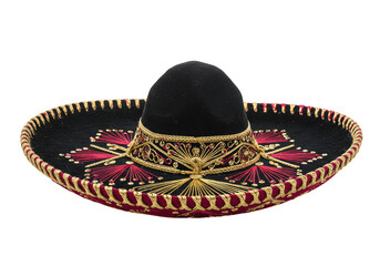 Isolated Traditional Black Sombrero Hat Embroidered in Transparent Background