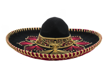 Isolated Traditional Black Sombrero Hat Embroidered in Transparent Background