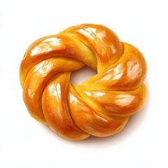 Fototapeta premium Golden braided sweet bread dough twisted into a ring isolated on white background