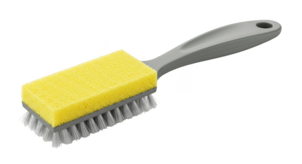 Isolated Scrub Brush with Yellow Sponge Head for Cleaning Illustration