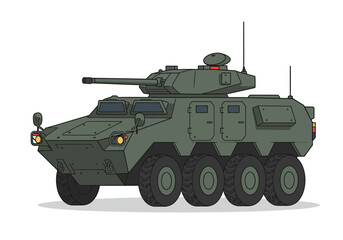 Armored vehicle with cannon and six wheels militarystyle