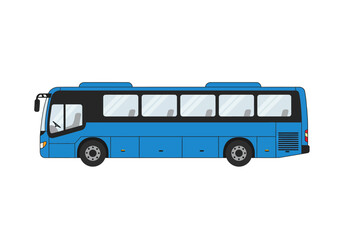 Blue bus side view with multiple windows and wheels