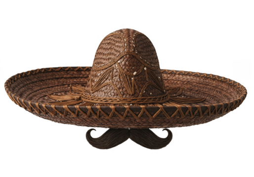Isolated Transparent Background Of Brown Sombrero Hat With Mustache
