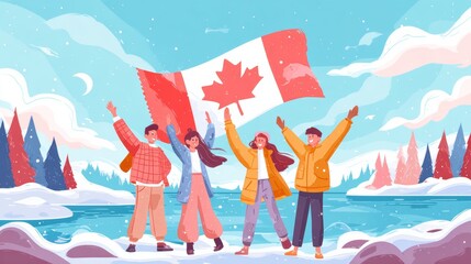  People Raising Canada Flag and Wave it Proudly