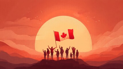  People Raising Canada Flag and Wave it Proudly