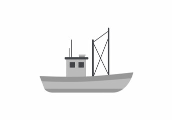 Obraz premium Gray boat with cabin mast and boom