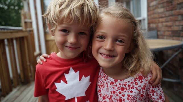 Young sibling celebrating Canada Day
