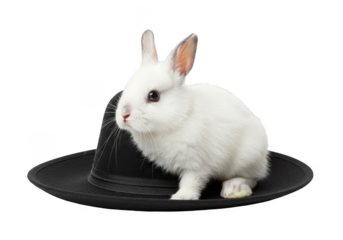 Isolated Transparent Bunny Sitting in Black Top Hat Studio Shot
