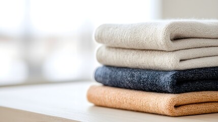 "Modern Stack of Towels on Wooden Table"
