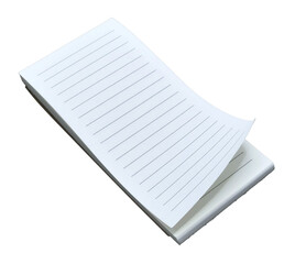 A blank notebook with a curved sheet of paper at the corner on transparent background png file