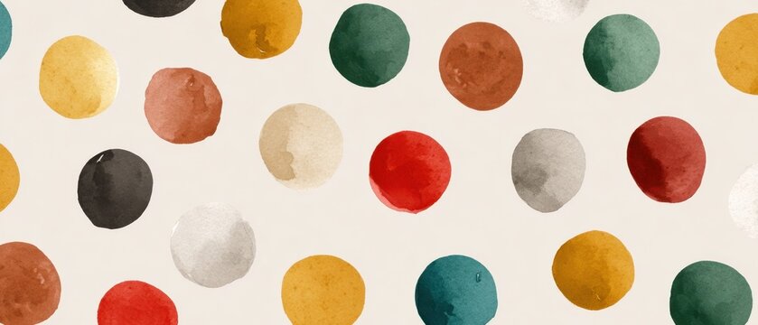 Watercolor pastel-colored dots on a light background, flat design, simple shapes, a simple color palette, muted colors, minimalist style Generative AI