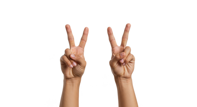 Isolated Victory Sign with Two Fingers Up on Transparent Background