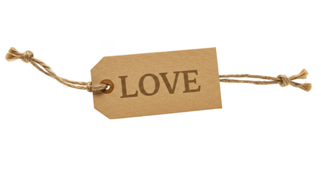 Love Message on Brown Tag with Rope Isolated Background - Powered by Adobe