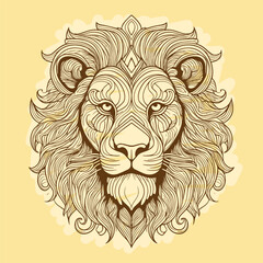 Highly Detailed Black and White Lion Head Drawing in Hand-Drawn Line Art Style
