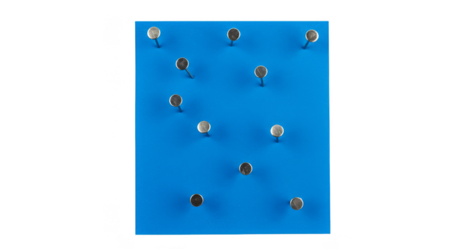 Metallic Silver Pins on Blue Background Isolated Office Board Design
