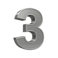 Metallic Silver Number Three Isolated on Transparent Background