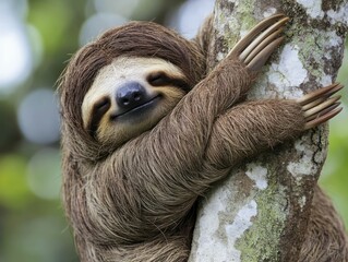 Fototapeta premium Sleepy sloth clinging to a tree