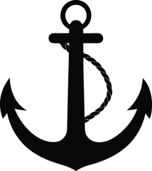 Anchor with rope silhouette, anchor vector silhouette, Rough sketch silhouette of an anchor vector