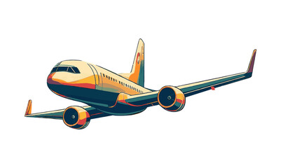 Colorful Vector Illustration of Commercial Jet Airplane Flying in Stylized Pop Art Design with Smooth Gradient Tones