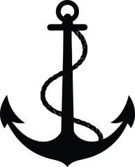 Anchor with rope silhouette, anchor vector silhouette, Rough sketch silhouette of an anchor vector