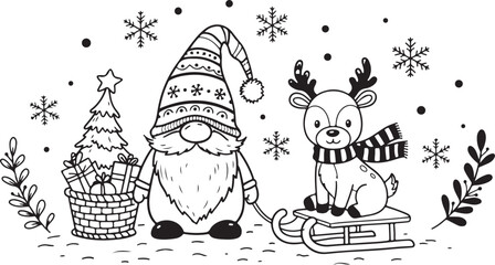 Adorable Christmas Gnome and Reindeer Illustration Festive Holiday Design, 34.eps Vector Art