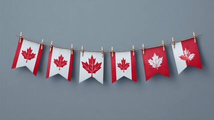 Canadian buntings, garlands, flags set isolated on grey background. Vector illustration 