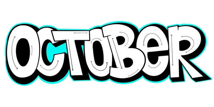 letter october, illustration of the word october with a cool simple graffiti pattern