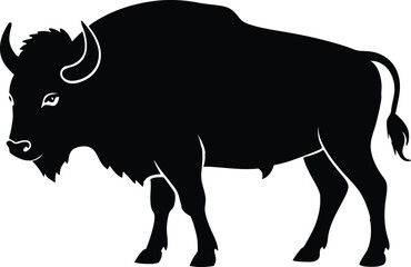 Buffalo Silhouette Isolated, silhouette of a buffalo, Bison Flat Icon On White Background Vector Illustration