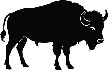 Buffalo Silhouette Isolated, silhouette of a buffalo, Bison Flat Icon On White Background Vector Illustration