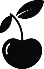 Cherry with leaves fruit flat icon vector, cherry fruit icon, black silhouette vector illustration