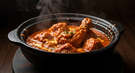 Steaming Hot Butter Chicken Tikka Masala in a Clay Pot