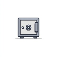 A simple, cartoonish illustration of a grey metal safe with a small handle and a dial.  It sits on a small shadow