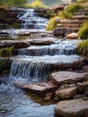 Obraz premium Calm And Tiered Falls Along A River