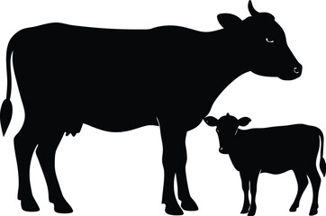 Cow and calf silhouette, Cow icon vector. Calf illustration sign. Farm symbol