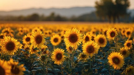 Obraz premium Golden Sunflowers In The Evening During Summer