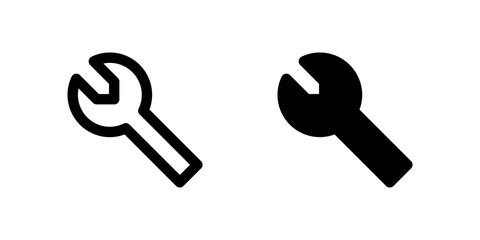 Wrench icon set depicting tool for gripping or turning bolts in mechanical and construction settings.