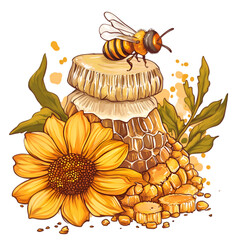 Honeycombs with Golden Honey on White Surface – Natural Sweetness Concept.