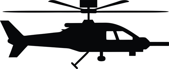 Military helicopter silhouette, Fighter helicopter silhouette vector illustration