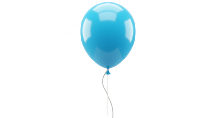 3D Blue Balloon Isolated Celebration Party Decoration with Ribbon PNG