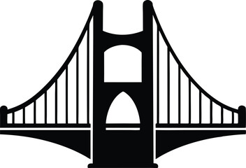 Black silhouette silhouette illustration of the golden gate bridge vector, golden gate bridge black silhouette vector design
