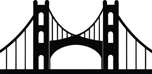 Black silhouette silhouette illustration of the golden gate bridge vector, golden gate bridge black silhouette vector design