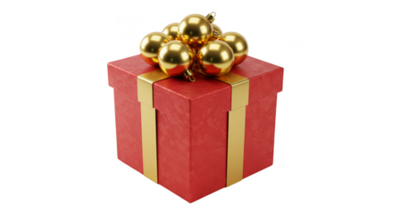 3D Gift Present with Red Box and Gold Ribbon Transparent Background