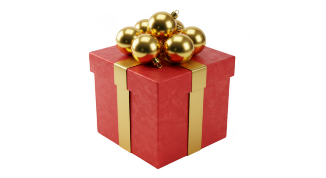 3D Gift Present with Red Box and Gold Ribbon Transparent Background - Powered by Adobe