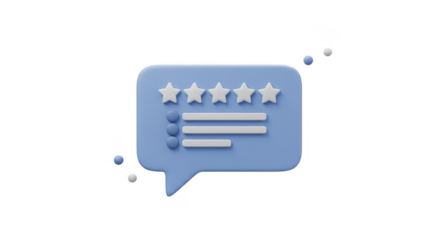 3D Illustration of Five Stars Rating with Speech Bubble Comment on Transparent Background