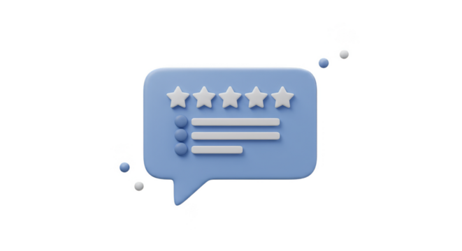 3D Illustration of Five Stars Rating with Speech Bubble Comment on Transparent Background