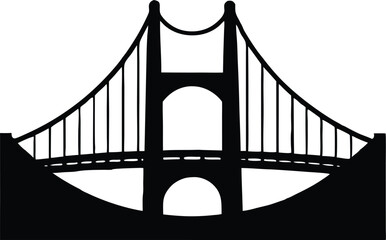 Black silhouette silhouette illustration of the golden gate bridge vector, golden gate bridge black silhouette vector design