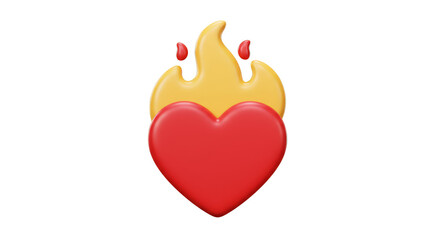 3D Render Heart with Flame Symbolizing Passion Love and Desire Isolated